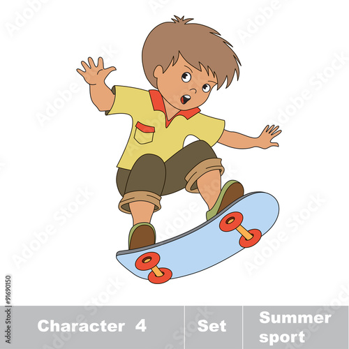 Skateboarding. One baby boy skater on skate. 