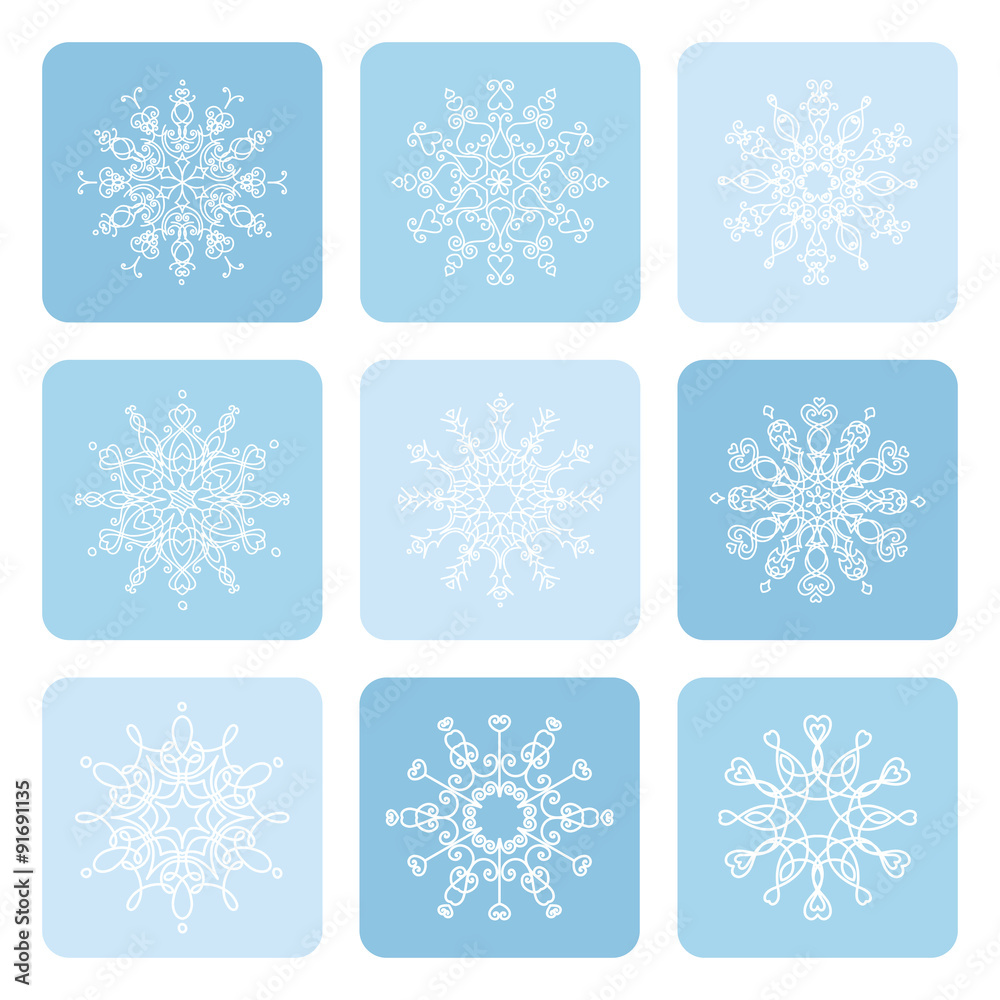 Linear snowflake icons set. Linear snowflake icons set.