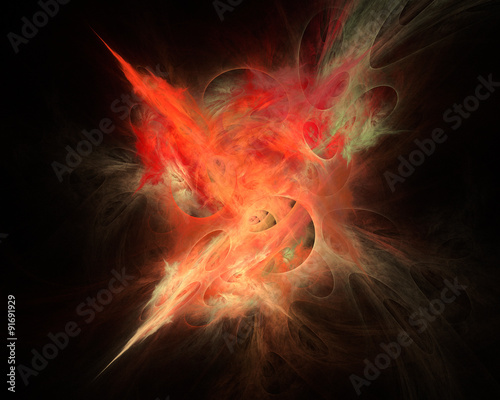 Abstract fractal design. Burst of rd flame on black.