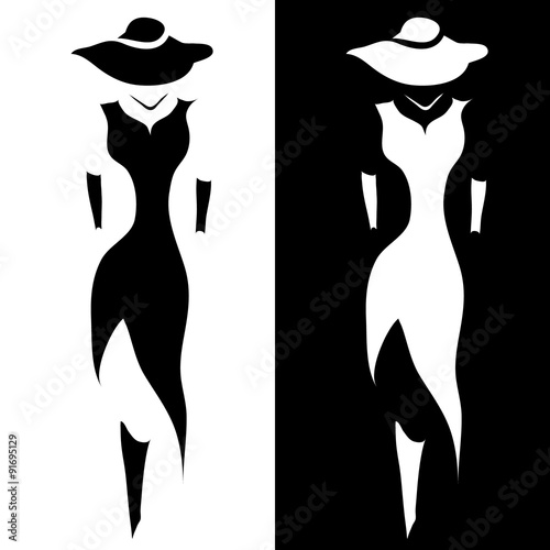 illustration of fashion girls in hat and dress