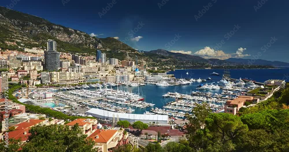 Monaco, Monte-Carlo, 07.09.2015: Port Hercules, port de Hercule, luxury yachts, big boat, view from Princes Palace of Monaco, yacht show, mediterranean sea, time-lapse 4k video Monaco, Monte-Carlo, 07.09.2015: Port Hercules, port de Hercule, luxury yachts, big boat, view from Princes Palace of Monaco, yacht show, mediterranean sea, time-lapse 4k video