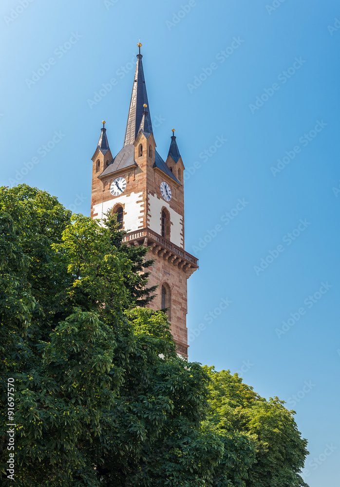 Evangelical Church Clock Tower the greatest attraction of Bistrita town, Romania