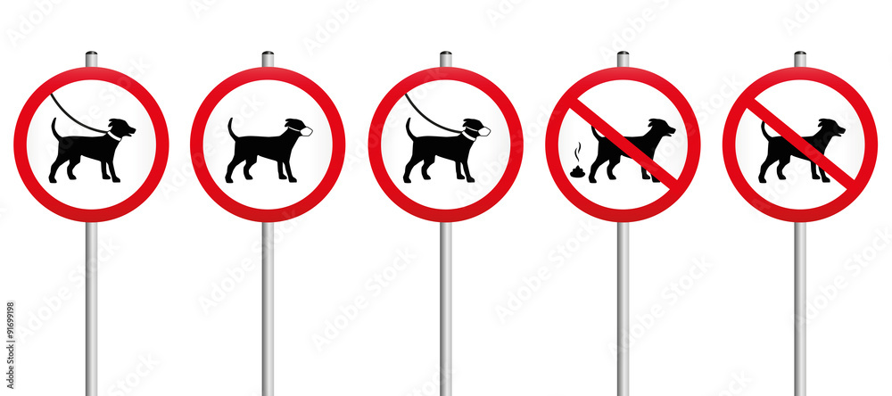 Φωτογραφία Mandatory signs concerning dogs - like dogs on leash, wearing muzzles, dog dirt, no dogs allowed