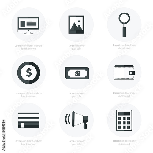 Set of flat design icons black color styles