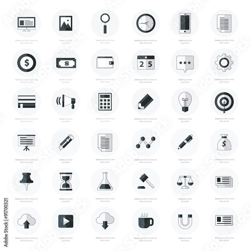 Set of Business flat design icons black color styles