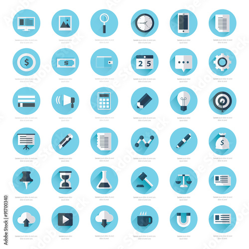 Set of flat design icons blue color styles