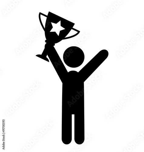 People Man with Winner Cup Flat Icons Pictogram Isolated on Whit