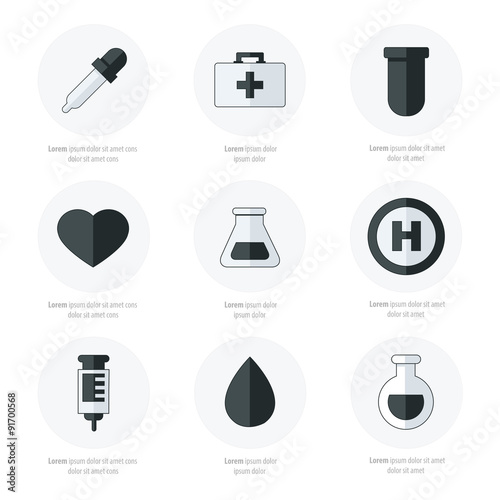 medical Flat Icons Design black and white color