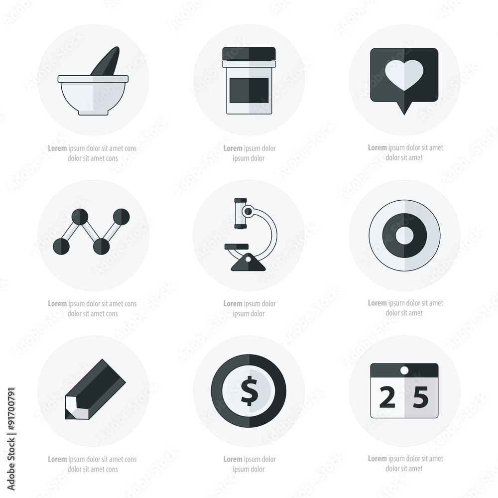 Flat icons set of medical tools and health care black and white Flat icons set of medical tools and health care black and white