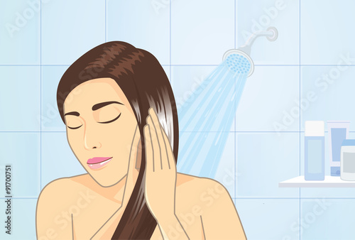 woman applying hair conditioner to hair treatment in bathroom