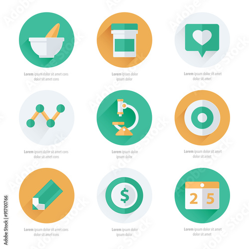 Flat icons set of medical tools and health care
