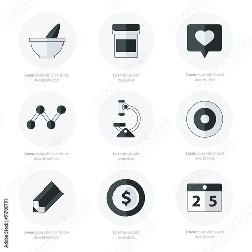 Flat icons set of medical tools and health care black and white