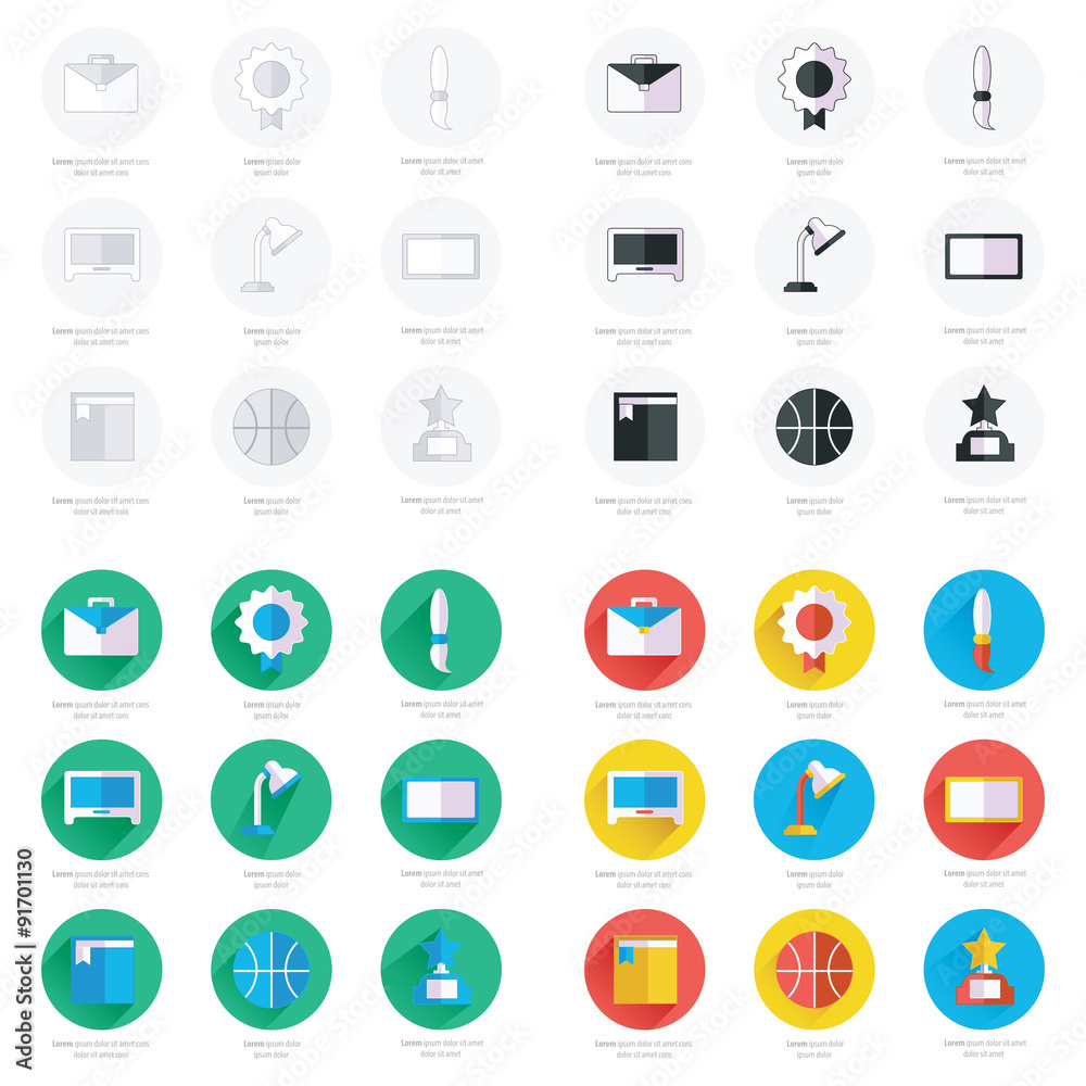 Set of flat school and education icons set Set of flat school and education icons set