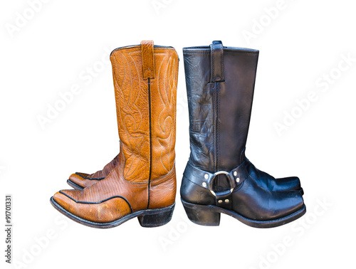 black and brown cowboy boots isolated on a white background