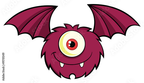 Cute One Eyed Monster Cartoon Character Flying