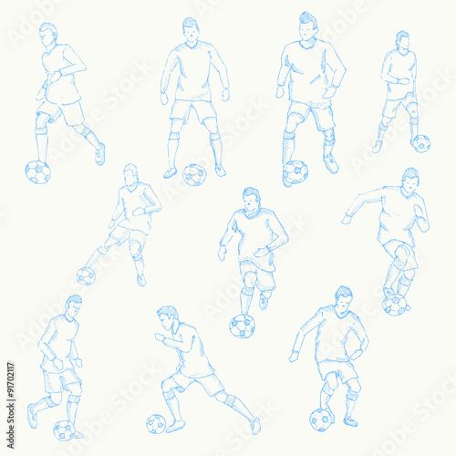 Hand drawn, Sketch football, socer player action