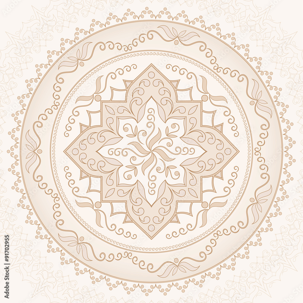 Round beige pastel pattern. Mandala.