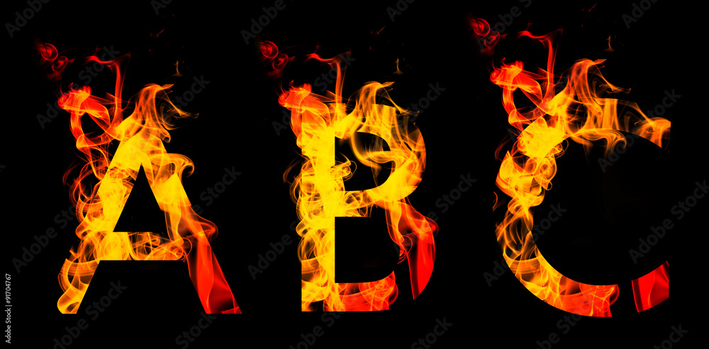 Fiery font. Letters A, B, C Fiery font. Letters A, B, C