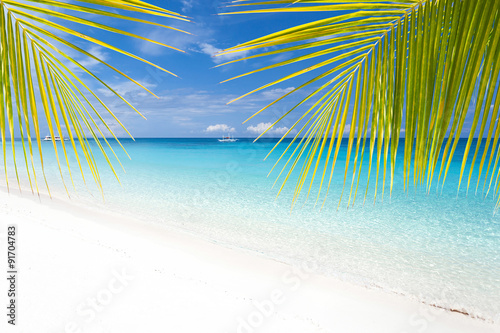 Tropical landscape with turquoise sea and white beach