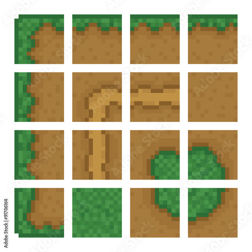 Box game level vector objects - land, bush, road, forest