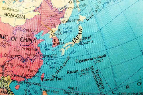 Macro image of a Map of Japan
