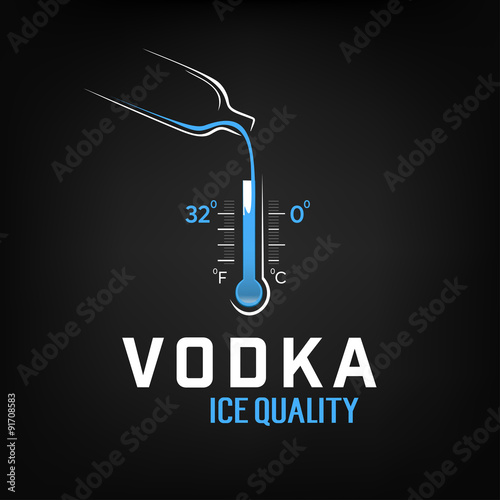 Vodka neon blue thermometer vector illustration. Ice quality bottle of vodka poster for pubs and bars