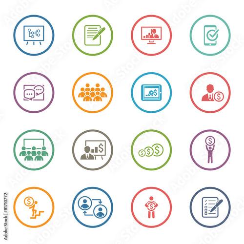 Business Coaching Icon Set. Online Learning. Flat Design.