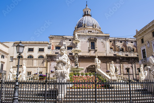 Statues in Piazza Pretoria, Square of Shame at Palermo, Sicily photo