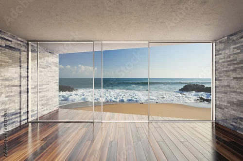 Obraz Pusty nowoczesny salon z widokiem na morze