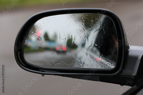 side mirror in the rain