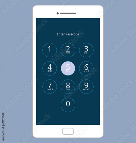 Smartphone Numeric Passcode Lock Screen, Vector Illustration Set