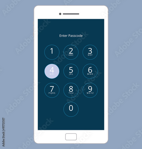 Smartphone Numeric Passcode Lock Screen, Vector Illustration Set