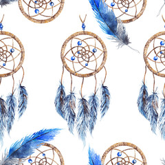 Wandcirkels Dromenvanger patronen Tribale dromenvangers aquarel veren  © Silmairel
