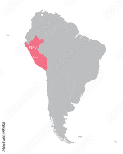 map of South America with indication of Peru