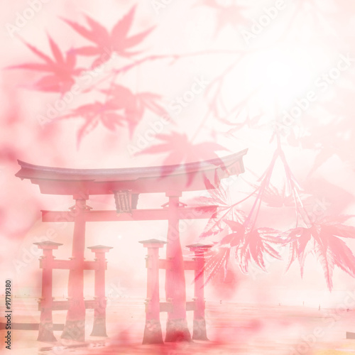 Abstract autumn in Japan with Giant Torii in Hiroshima