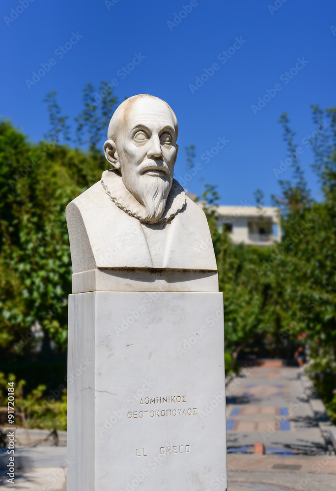 Obraz premium El Greco statue. Heraklion. Crete. Greece.