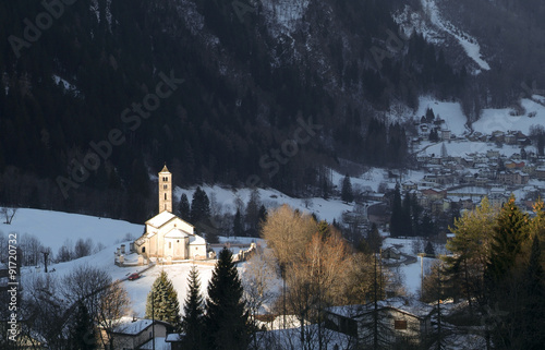 Winter landscape with the church of Prato Leventina