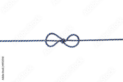 Blue string or twine tied in a bow isolated on white background for your design