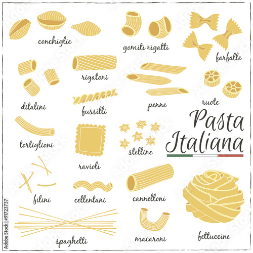 Italian Pasta collection drawings. Sketches.
