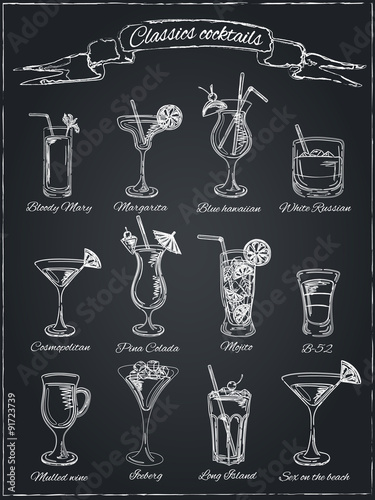 Classic Cocktails. Hand drawn illustration