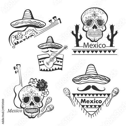 Mexican set of labels and stickers with icons