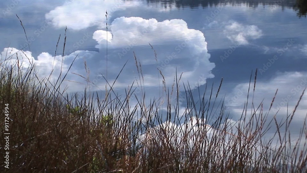 A remarkable shot of thunderclouds billowing over a calm pond. A remarkable shot of thunderclouds billowing over a calm pond.