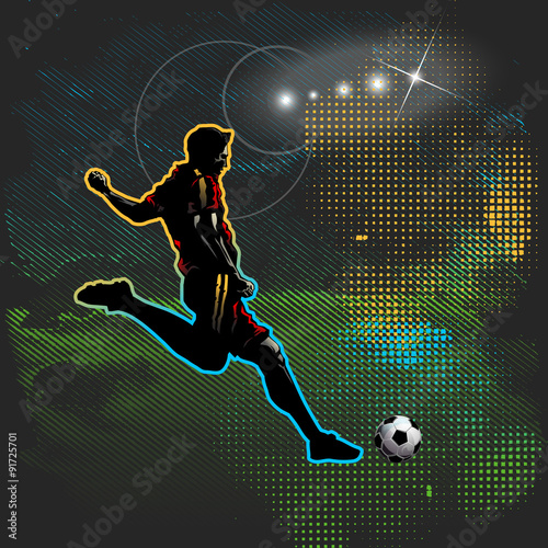 Football player shoots the ball