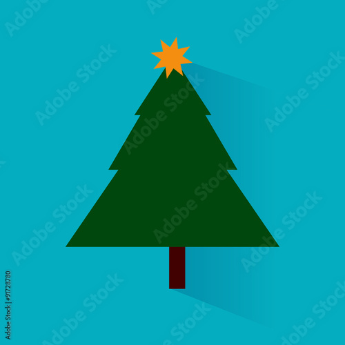 Vector flat design of xmas tree with shadow - Christmas background
