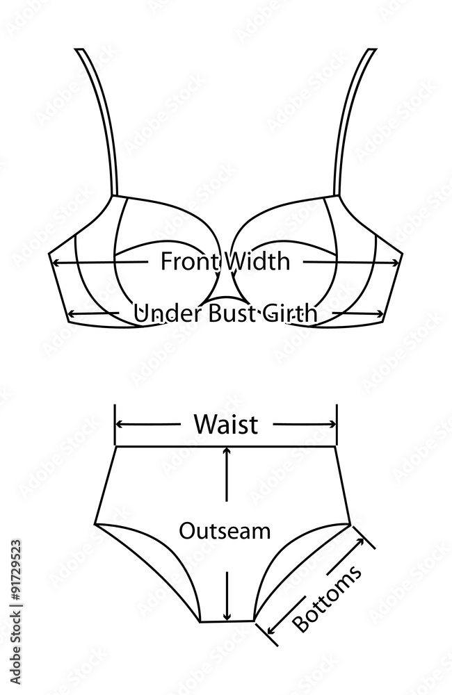 The scheme for measuring the size of women underwear. Vector Stock