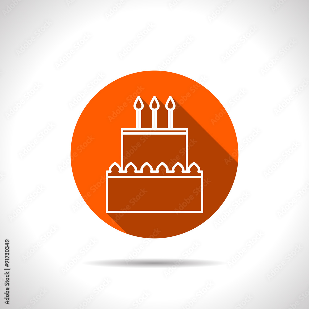 Vector birthday cake orange icon with flat shadow Vector birthday cake orange icon with flat shadow