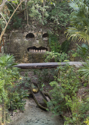 Fototapeta Naklejka Na Ścianę i Meble -  Mayan stony mask face in jungle