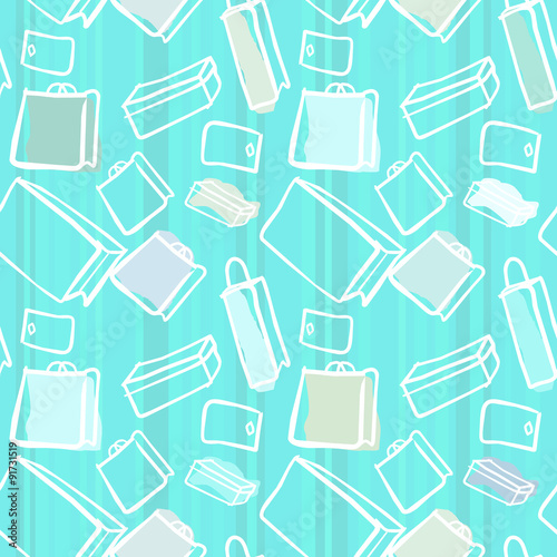 Abstract turquoise seamless pattern with gift elements