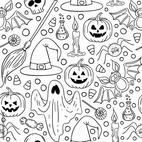 Wallpaper Mural Halloween seamless Black and white pattern. Torontodigital.ca