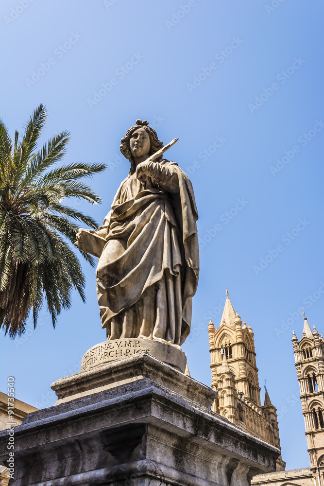 Statue near the cathedral on Palermo, Sicily, Italy